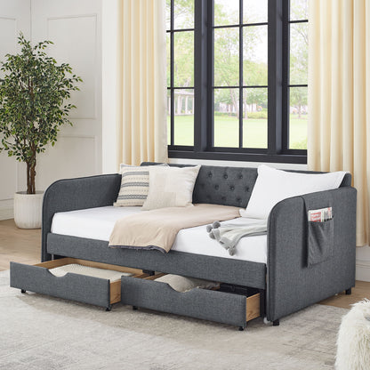 Daybed With Trundle And Storage Drawers, Flat Arms With Pocket - The Sleep Loft - Online Mattress Showroom NYC