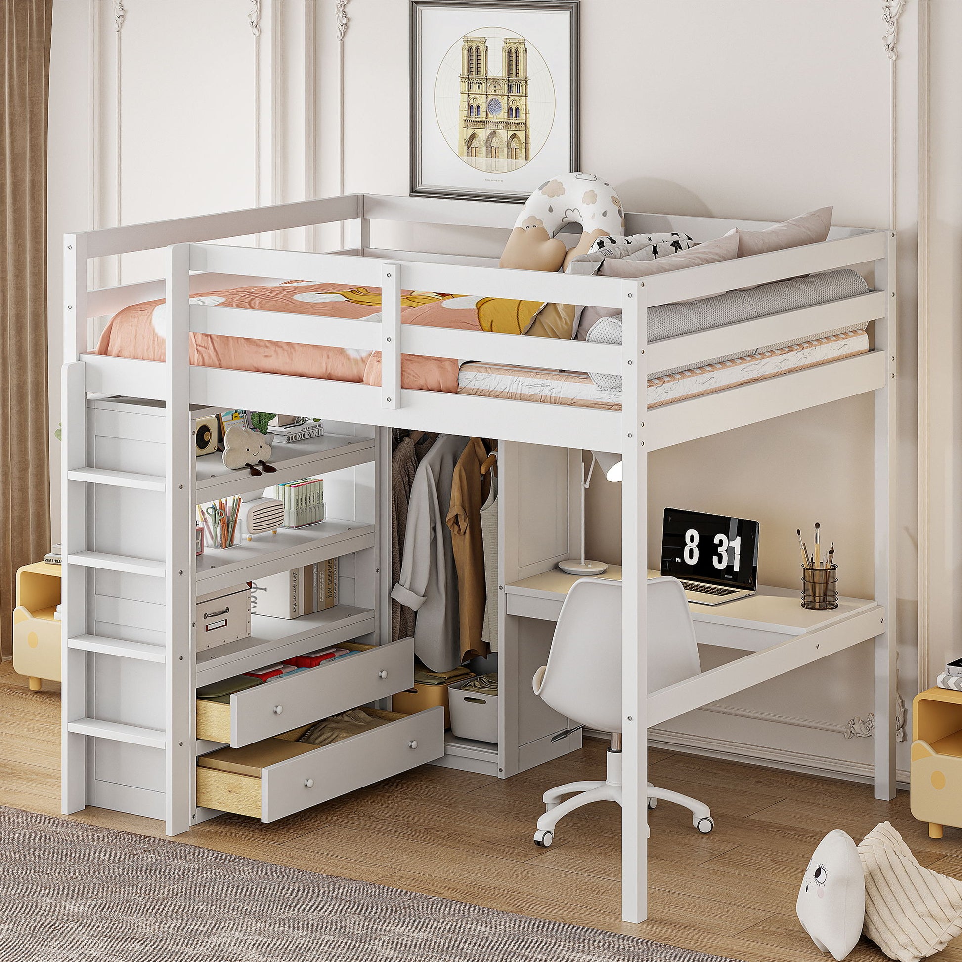 Loft Bed With Built In Wardrobe, Desk, Shelves And Drawers - The Sleep Loft - Online Mattress Showroom NYC