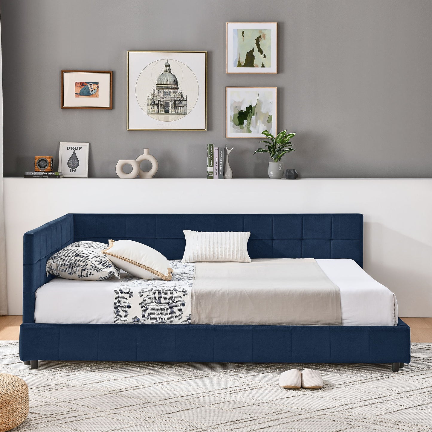 Mid-Century Storage Upholstered Tufted Bed Frame With Backrest And Armrests - The Sleep Loft - Online Mattress Showroom NYC