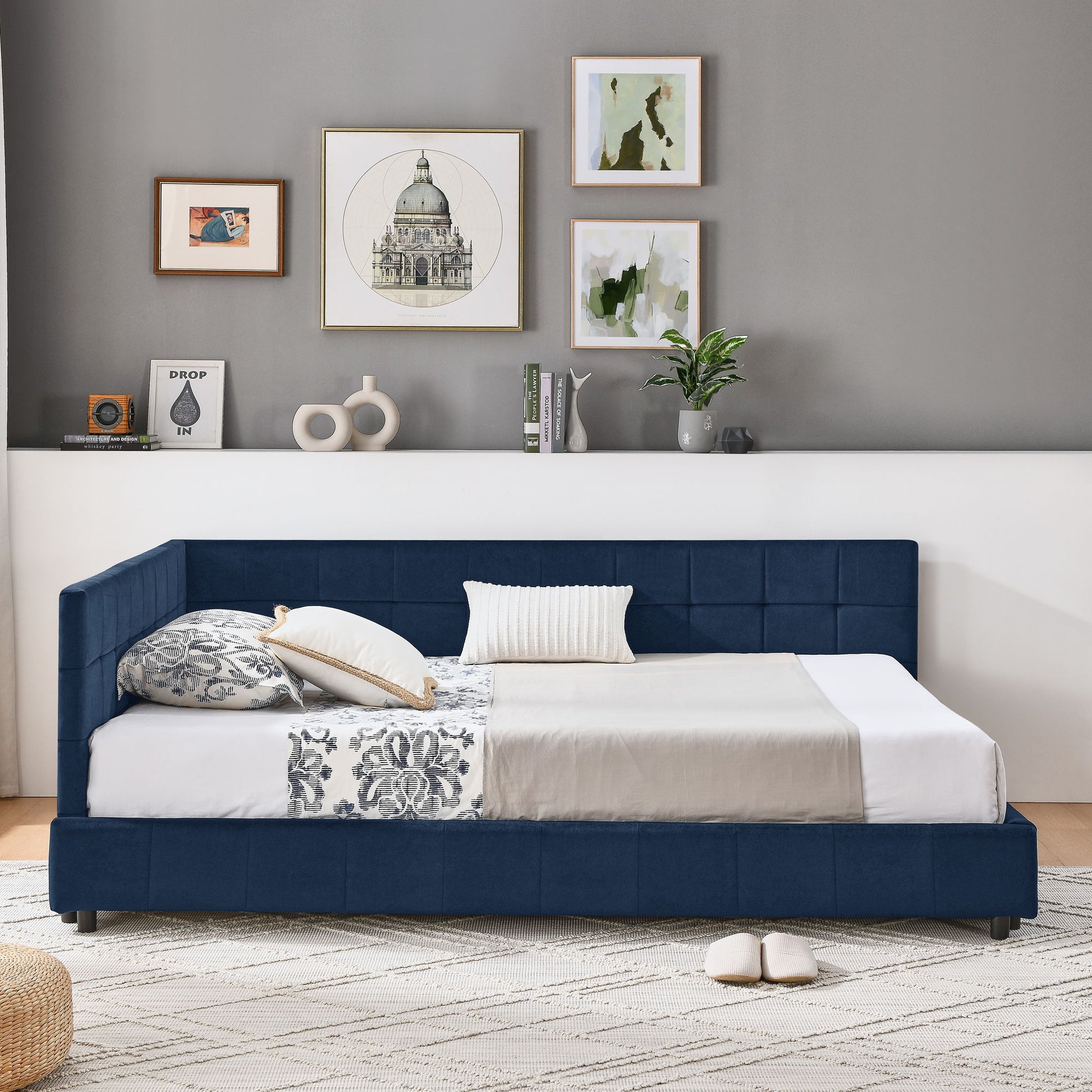 Mid-Century Storage Upholstered Tufted Bed Frame With Backrest And Armrests - The Sleep Loft - Online Mattress Showroom NYC