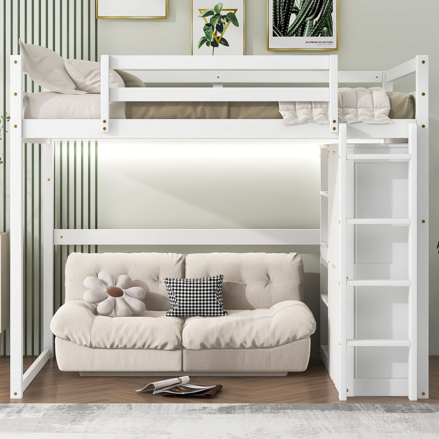 Loft Bed With Built In Wardrobe, Storage Shelves, And LED Light - The Sleep Loft - Online Mattress Showroom NYC