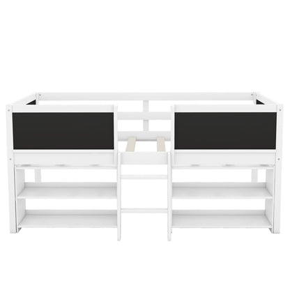 Low Loft Bed With Movable Shelves And Ladder, Decorative Chalkboard Guardrail - The Sleep Loft - Online Mattress Showroom NYC