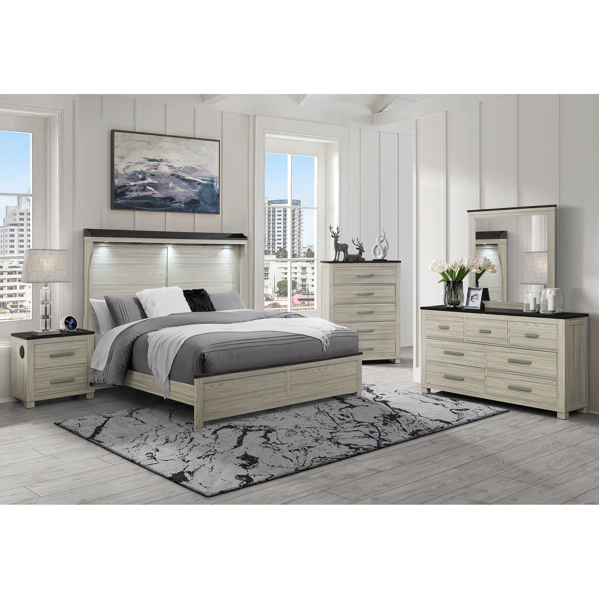 Augusta - Nightstand With Top, 2 Drawers, Block Feet - Beige Brown - The Sleep Loft - Online Mattress Showroom NYC