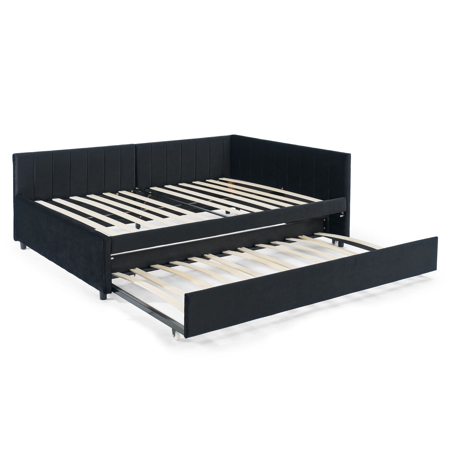 Full Size Upholstered Daybed With Trundle, Tufted Backrest And Armrests - Black - The Sleep Loft - Online Mattress Showroom NYC