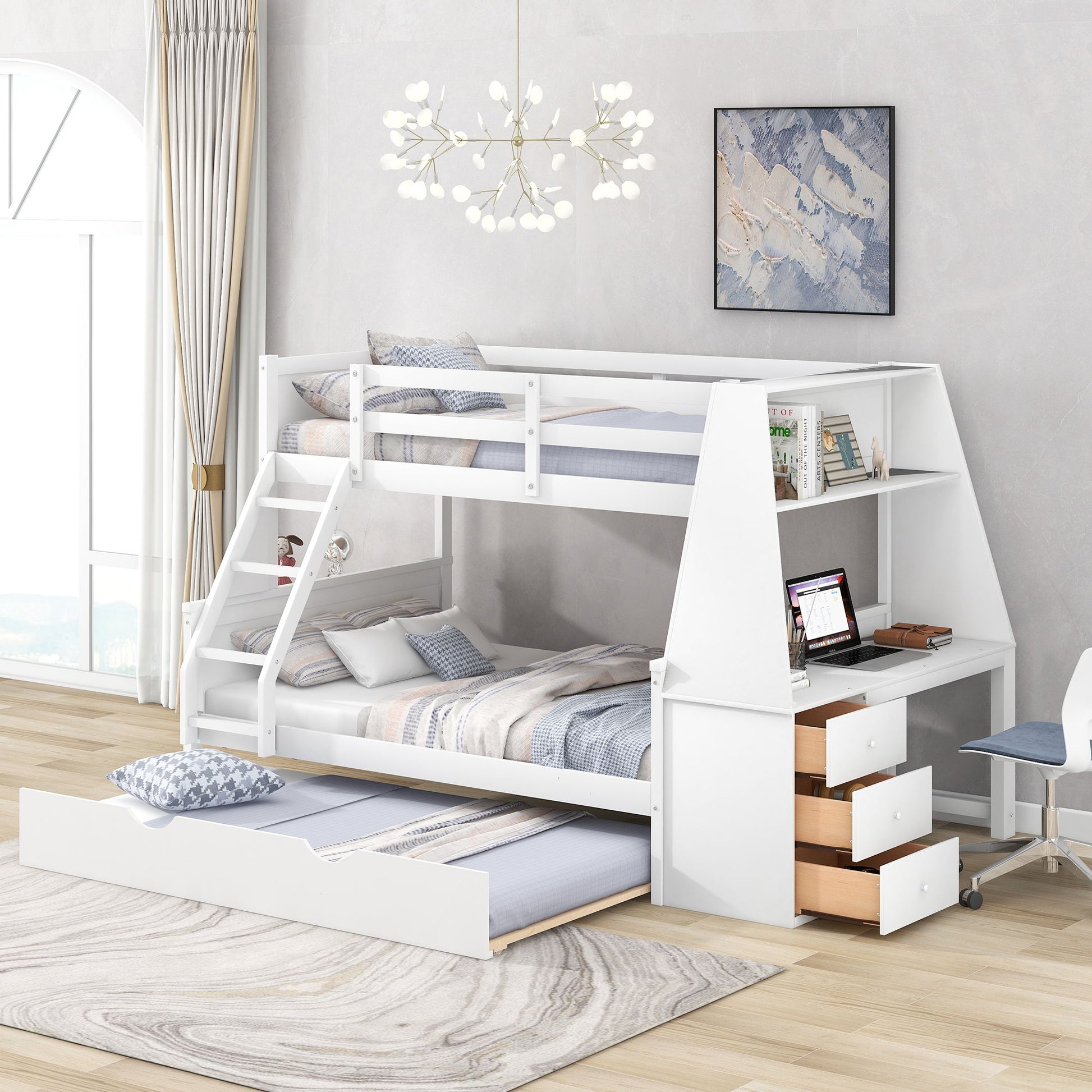 Bunk Bed With Trundle And Built In Desk, 3 Storage Drawers And Shelf - The Sleep Loft - Online Mattress Showroom NYC