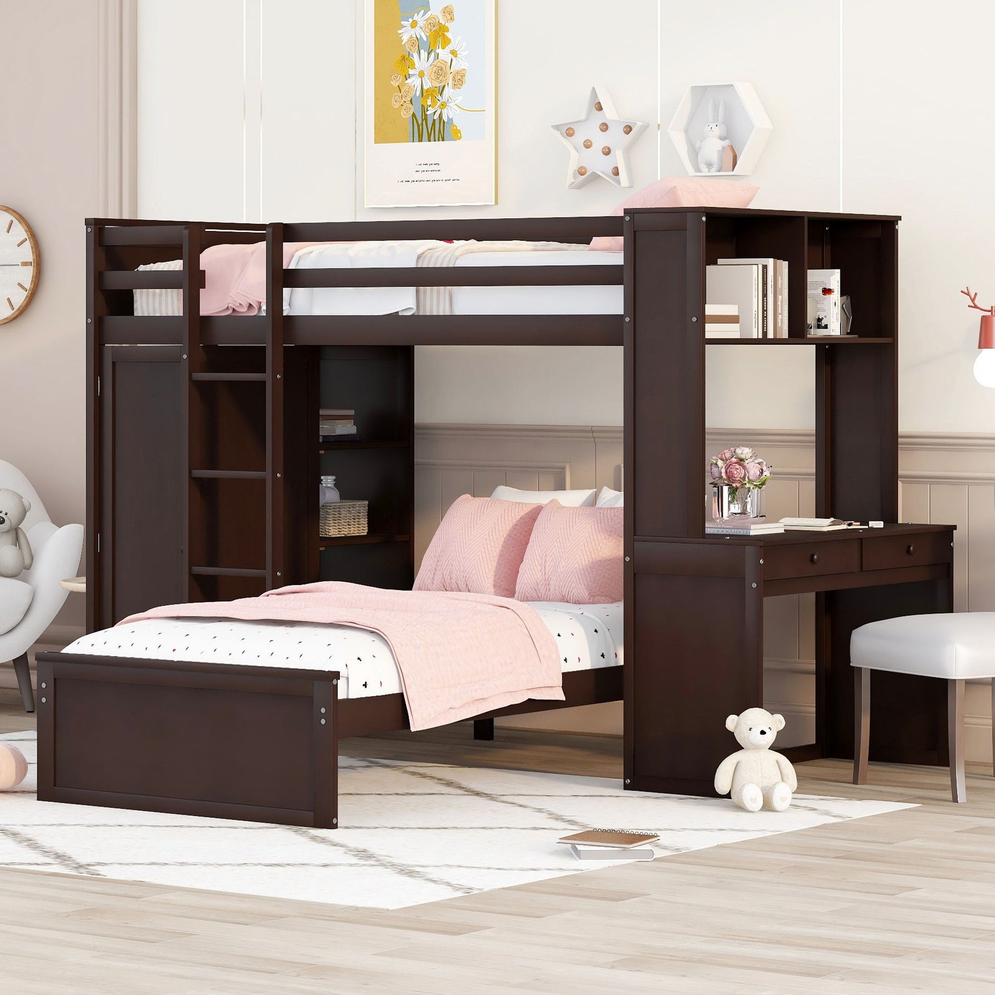 Loft Bed With A Stand Alone Bed, Shelves, Desk, And Wardrobe - The Sleep Loft - Online Mattress Showroom NYC