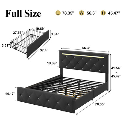 Upholstered Bed Frame With LED Lights, 4 Storage Drawers, Charging Station - The Sleep Loft - Online Mattress Showroom NYC