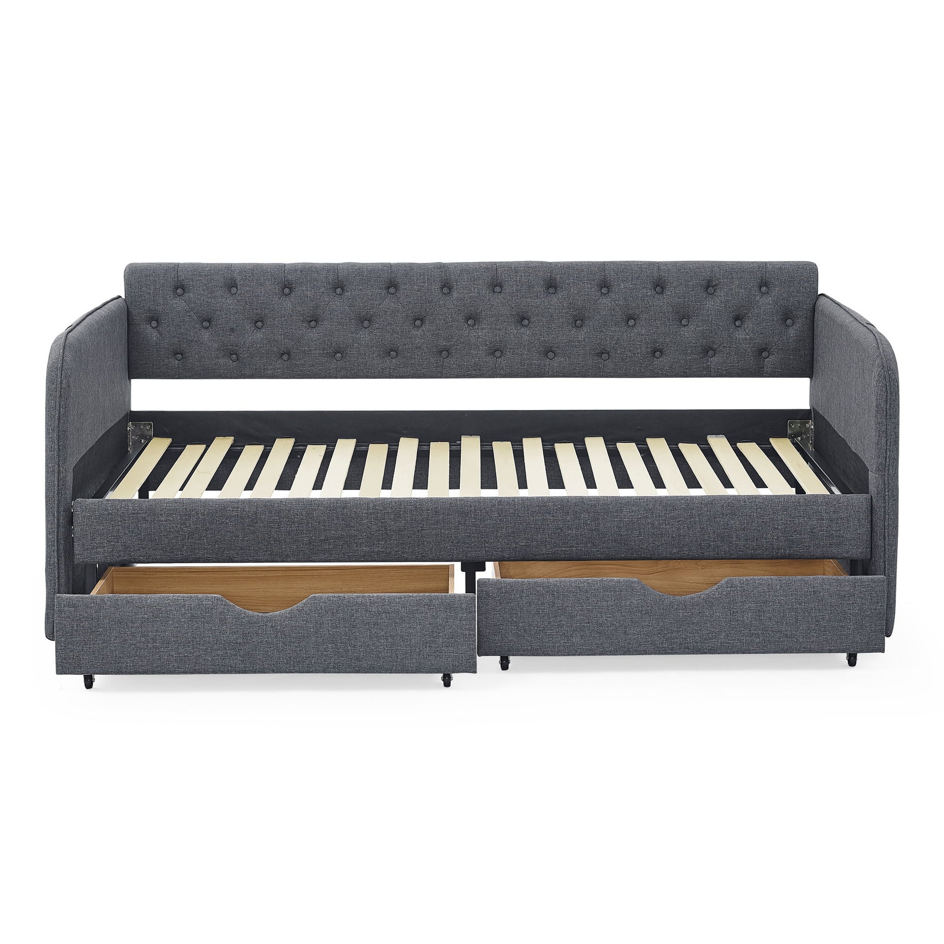Daybed With Trundle And Storage Drawers, Flat Arms With Pocket - The Sleep Loft - Online Mattress Showroom NYC