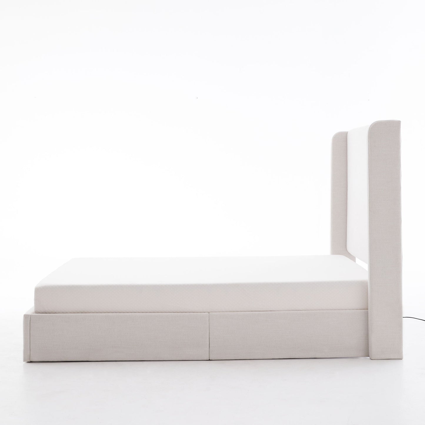 Caron - Queen Size Upholstered Wingback Bed With Adjustable Base Bundle Set - Ivory - The Sleep Loft - Online Mattress Showroom NYC