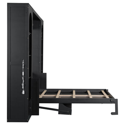 French Style Murphy Platform Bed With Shelf, Side Cabinets, Drawers And LED - The Sleep Loft - Online Mattress Showroom NYC