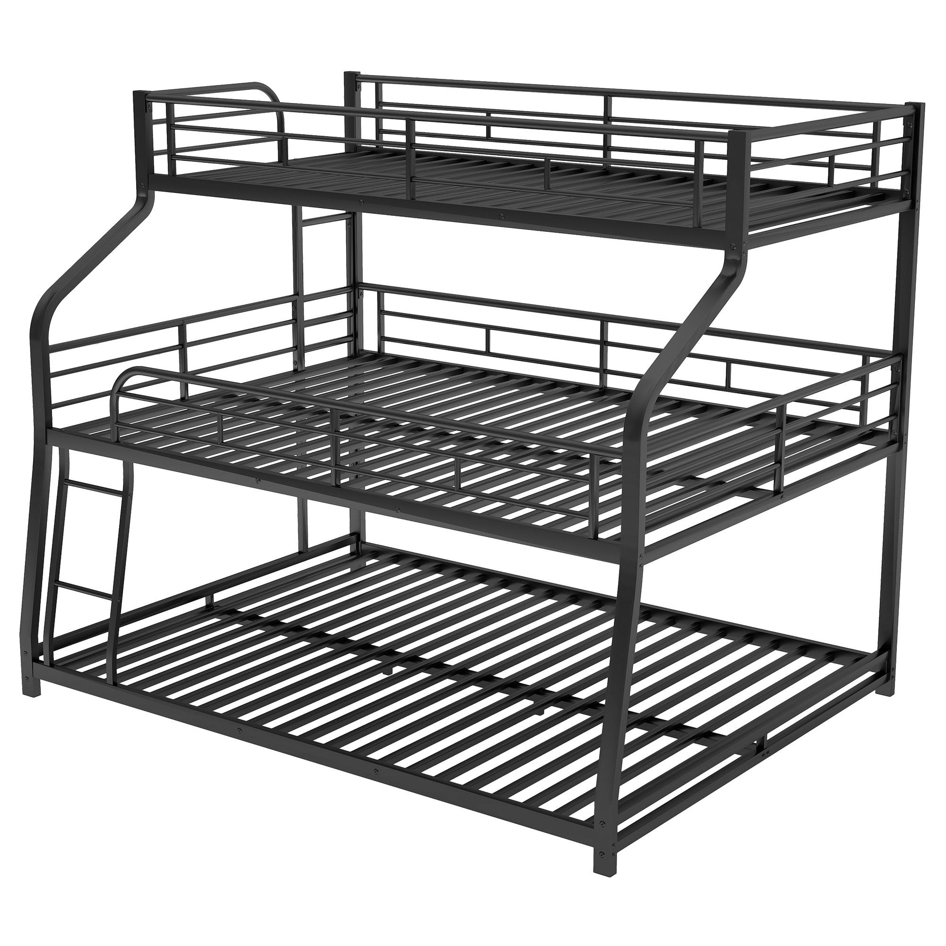 Twin Long / Full Long / Queen Triple Bunk Bed With Long And Short Ladder And Full-Length Guardrails - Black - The Sleep Loft - Online Mattress Showroom NYC