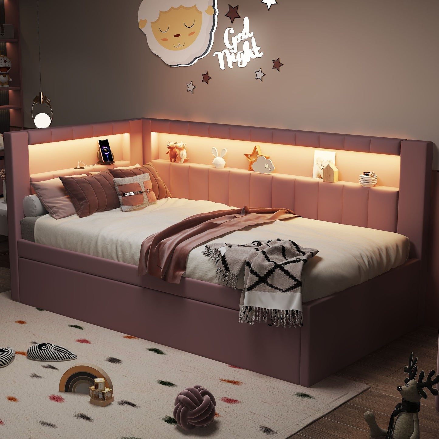 Upholstered Platform Bed With USB Ports And LED Belt - The Sleep Loft - Online Mattress Showroom NYC