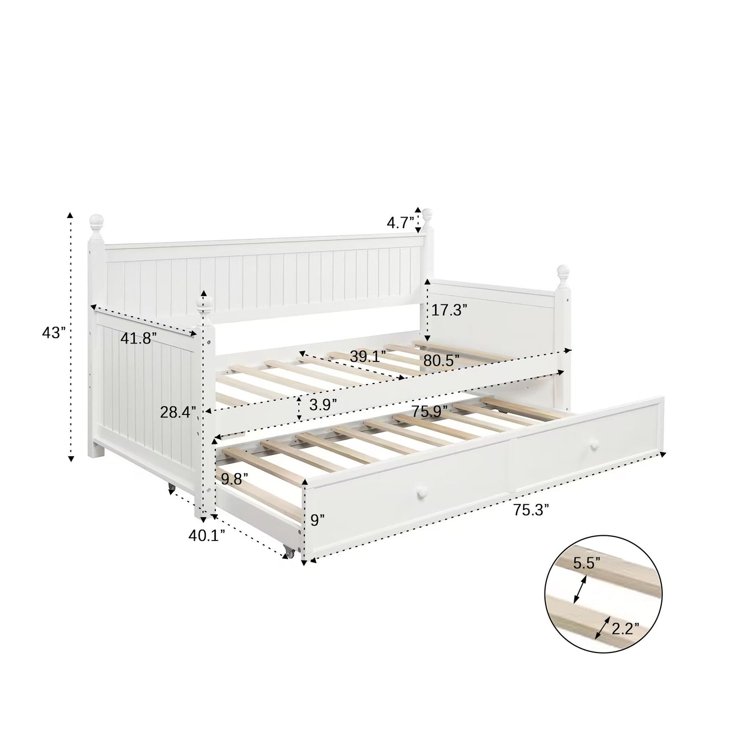 Twin Size Daybed & Twin Size Trundle - White - The Sleep Loft - Online Mattress Showroom NYC
