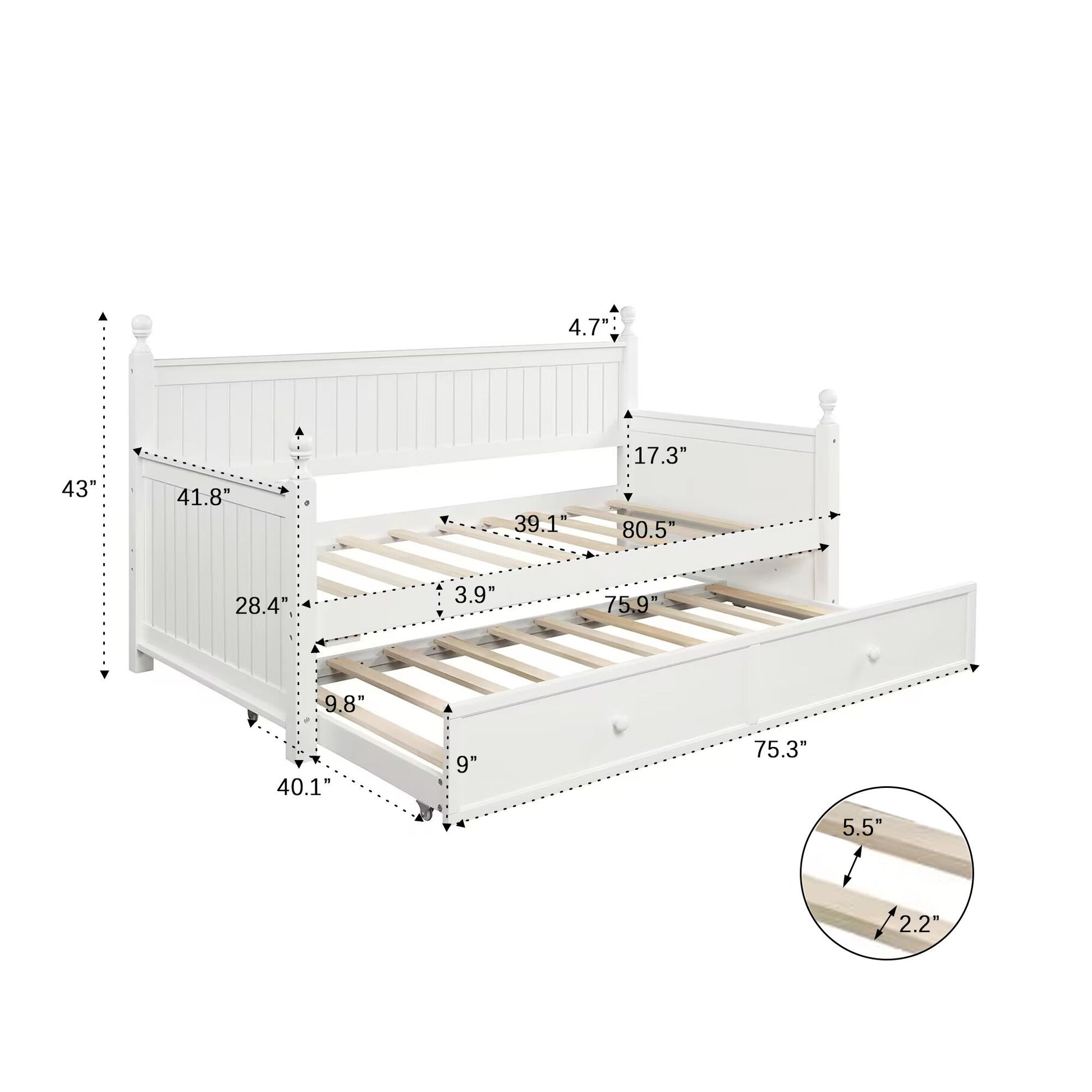 Twin Size Daybed & Twin Size Trundle - White - The Sleep Loft - Online Mattress Showroom NYC