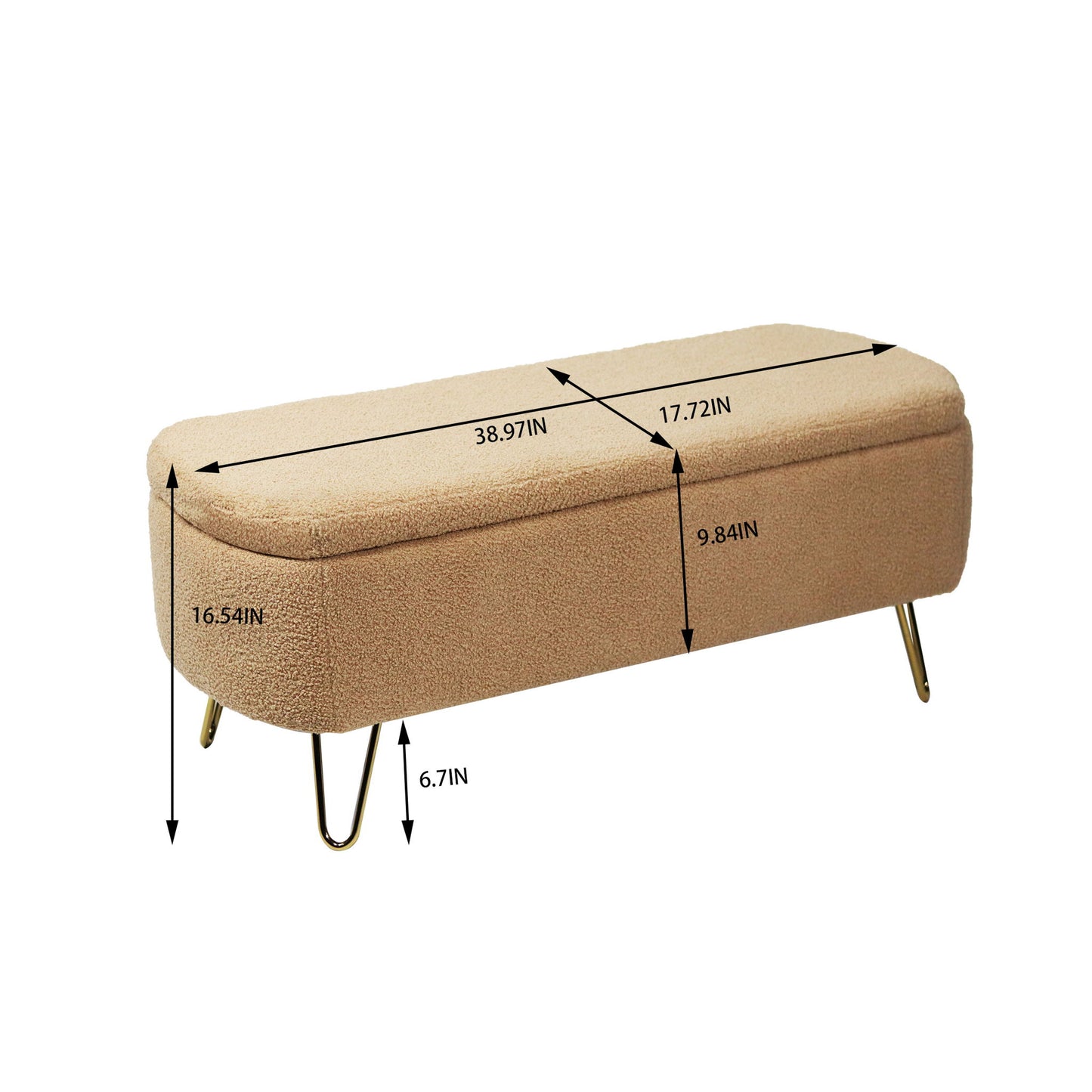 Storage Ottoman Bench For End Of Bed Legs, Modern Camel Faux Fur Entryway Bench Upholstered Padded With Storage For Living Room Bedroom - The Sleep Loft - Online Mattress Showroom NYC