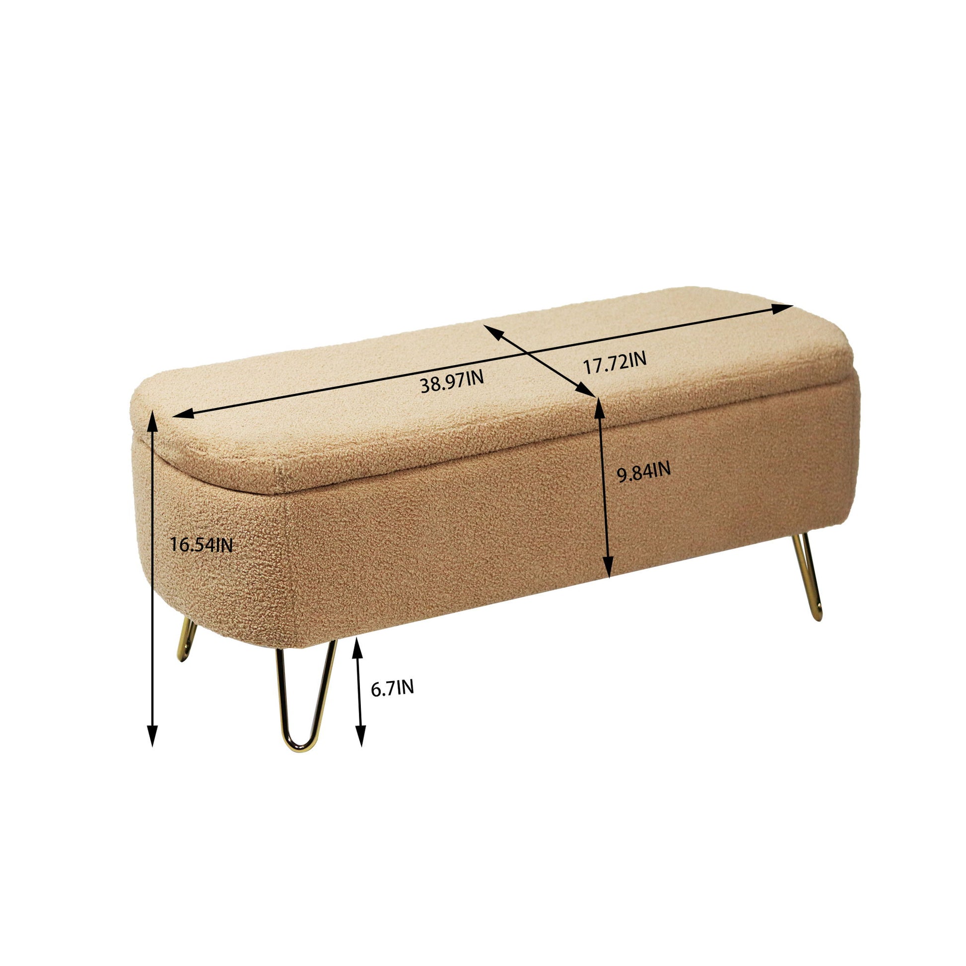 Storage Ottoman Bench For End Of Bed Legs, Modern Camel Faux Fur Entryway Bench Upholstered Padded With Storage For Living Room Bedroom - The Sleep Loft - Online Mattress Showroom NYC