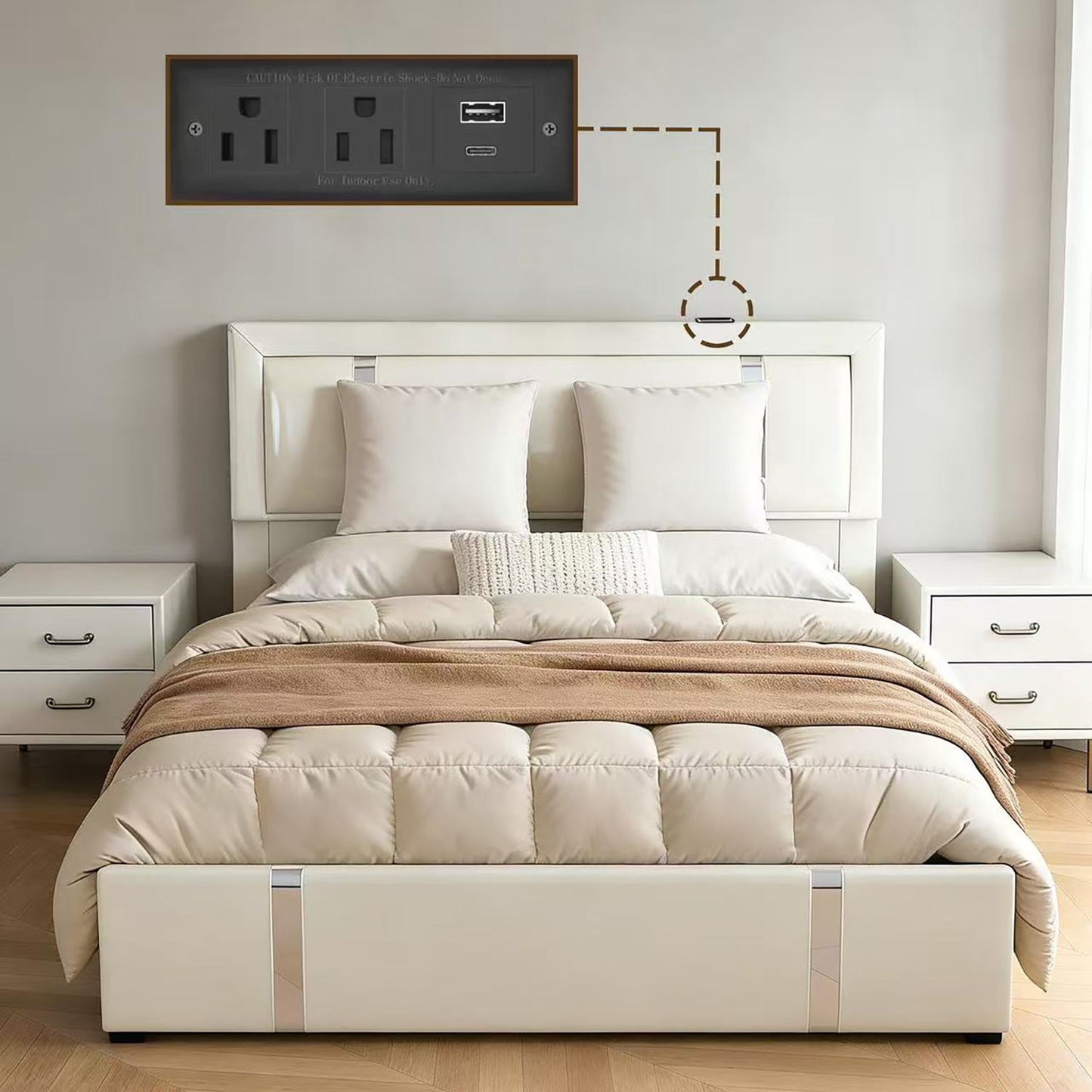 Upholstered Platform Bed Frame With Adjustable LED Headboard, USB C-Charging, Hydraulic Lift - The Sleep Loft - Online Mattress Showroom NYC