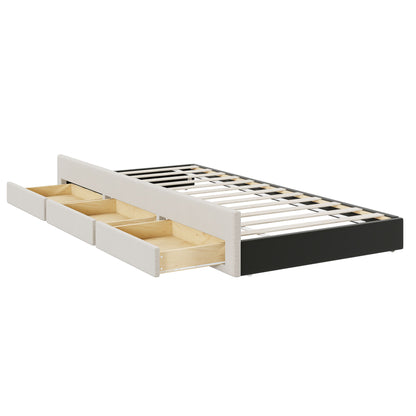 Upholstered Platform Bed With Twin Size Trundle And 3 Drawers - The Sleep Loft - Online Mattress Showroom NYC