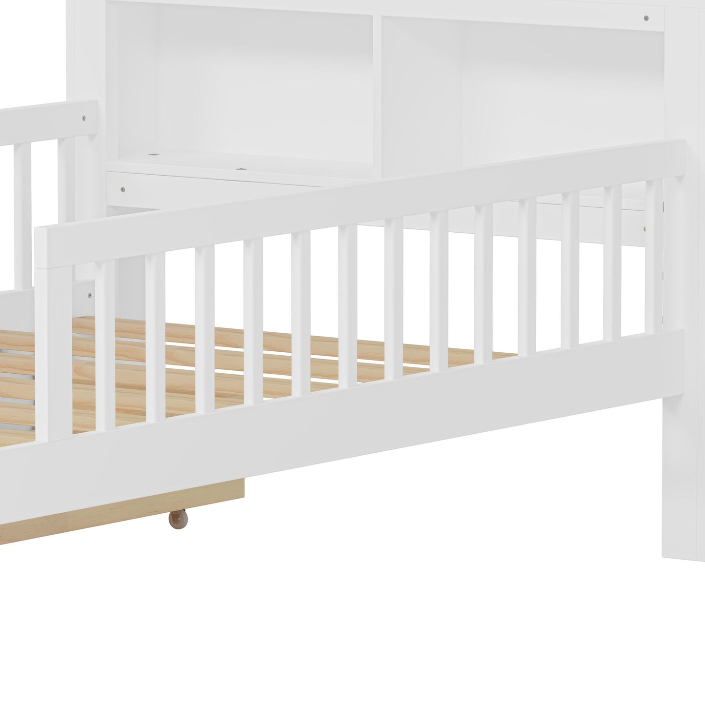 Bed With Headboard Storage Rack, 2 Under Bed Drawers, 3 Side Guardrails For Safety - The Sleep Loft - Online Mattress Showroom NYC