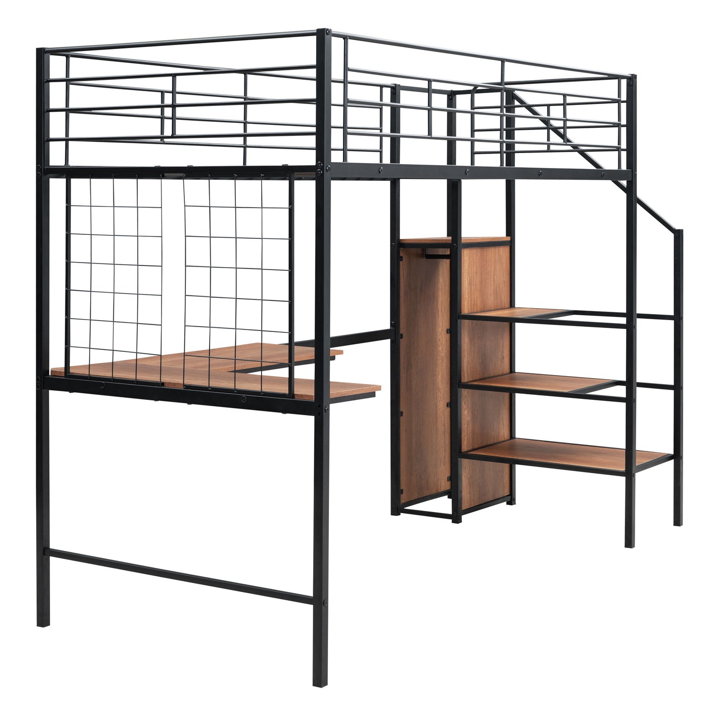 Loft Bed With Desk And Grid, Stylish Frame With Lateral Storage Ladder And Wardrobe - The Sleep Loft - Online Mattress Showroom NYC