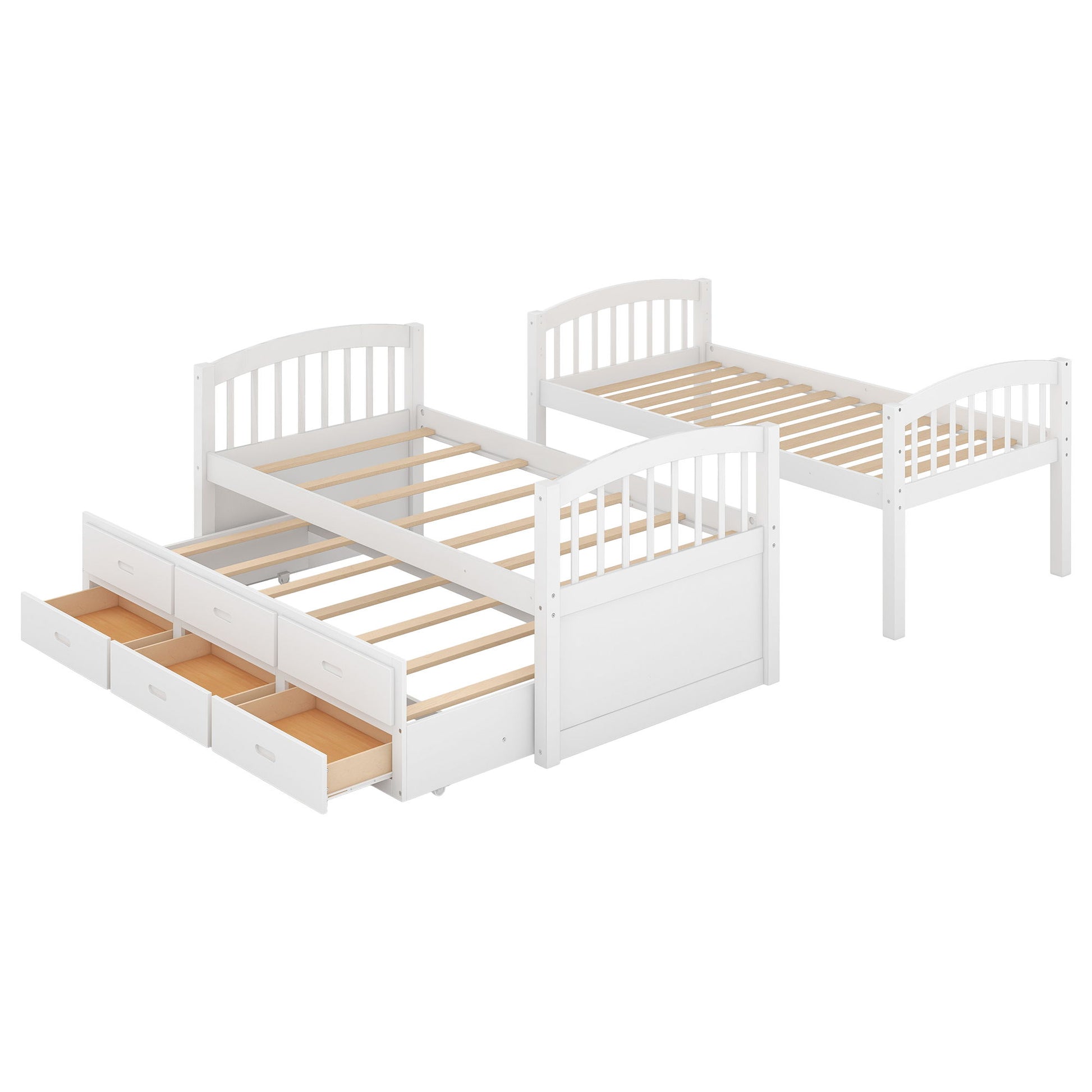 Bunk Bed With Trundle And Drawers, Arched Headboard And Footboard - The Sleep Loft - Online Mattress Showroom NYC