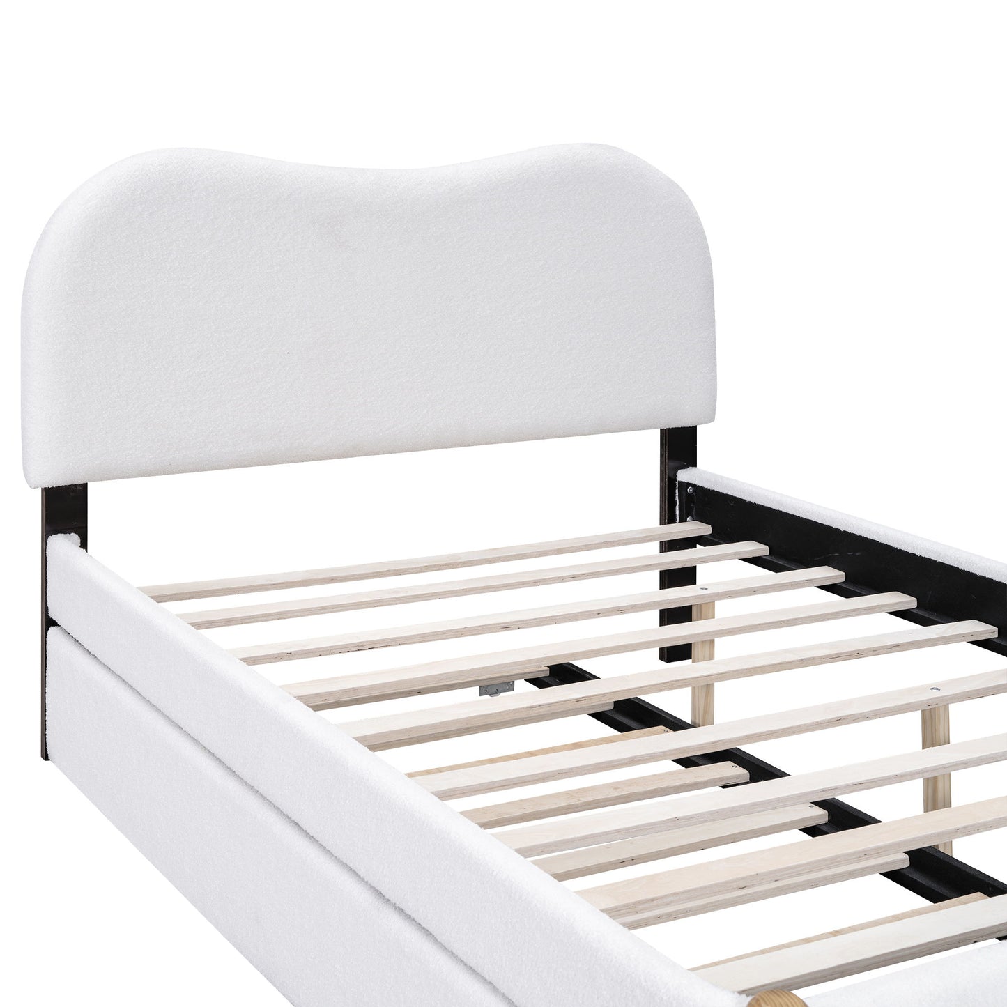 Upholstered Platform Bed With Wood Supporting Feet And Trundle - The Sleep Loft - Online Mattress Showroom NYC