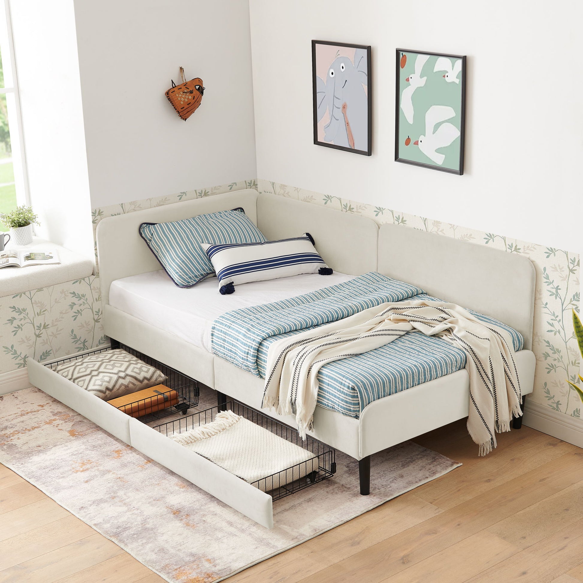 Upholstered Platform Bed Frame With 2 Storage Drawers And Adjustable Sofa Bed - The Sleep Loft - Online Mattress Showroom NYC