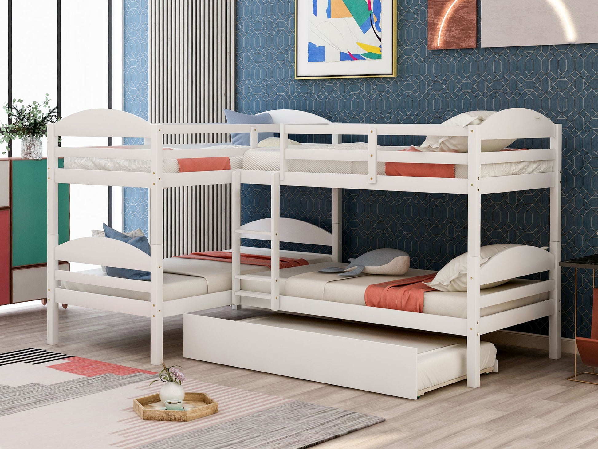 Twin L-Shaped Bunk Bed With Trundle - White - The Sleep Loft - Online Mattress Showroom NYC