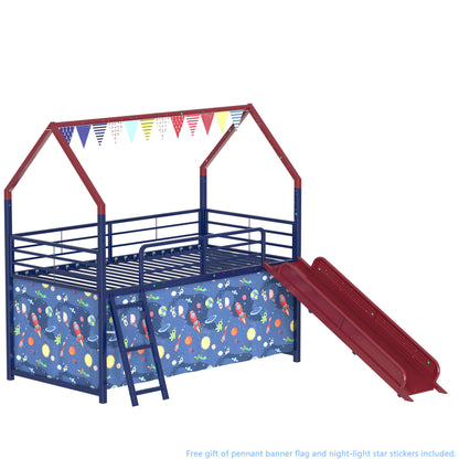 Jack - House Loft Bed With Slide And Curtain Set - The Sleep Loft - Online Mattress Showroom NYC
