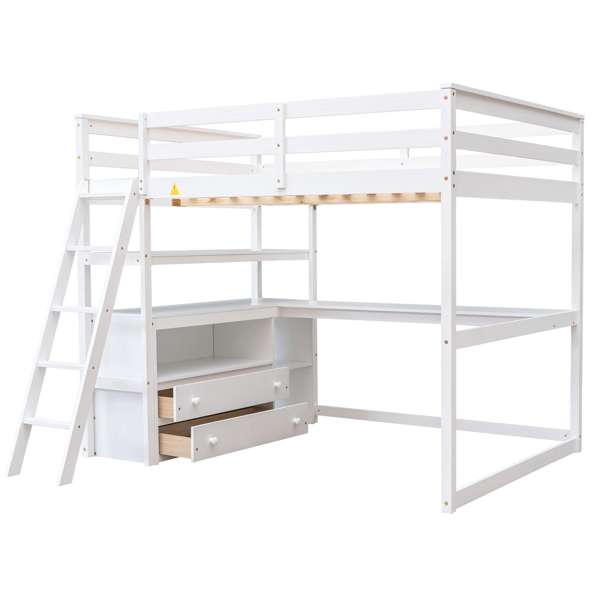 Modern Loft Bed With Built In Desk, Shelves, And 2 Drawers - The Sleep Loft - Online Mattress Showroom NYC