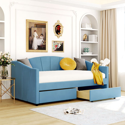Upholstered Daybed With Two Drawers And Wood Slat - The Sleep Loft - Online Mattress Showroom NYC