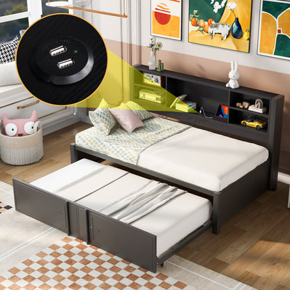 Industrial Metal Daybed With Trundle, Storage Shelves, USB Ports - The Sleep Loft - Online Mattress Showroom NYC