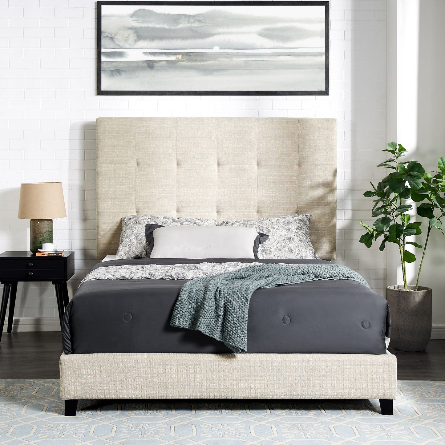 Tufted Upholstered Headboard Platform Bed