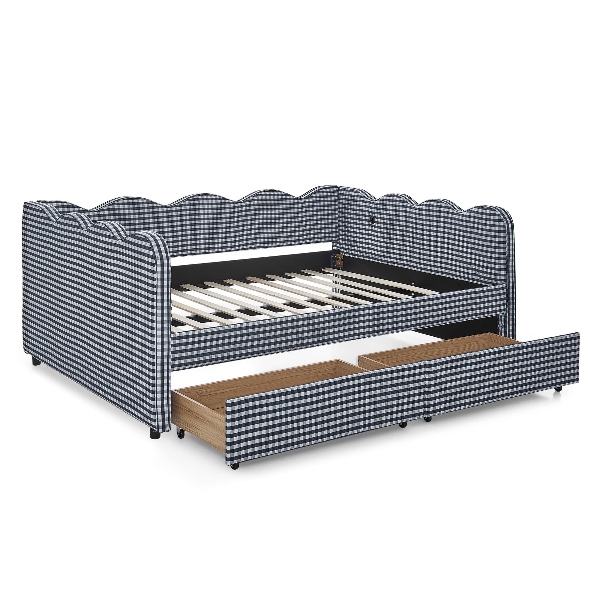 Gingham Daybed With USB Charging Port, Wave-Shaped Design - The Sleep Loft - Online Mattress Showroom NYC