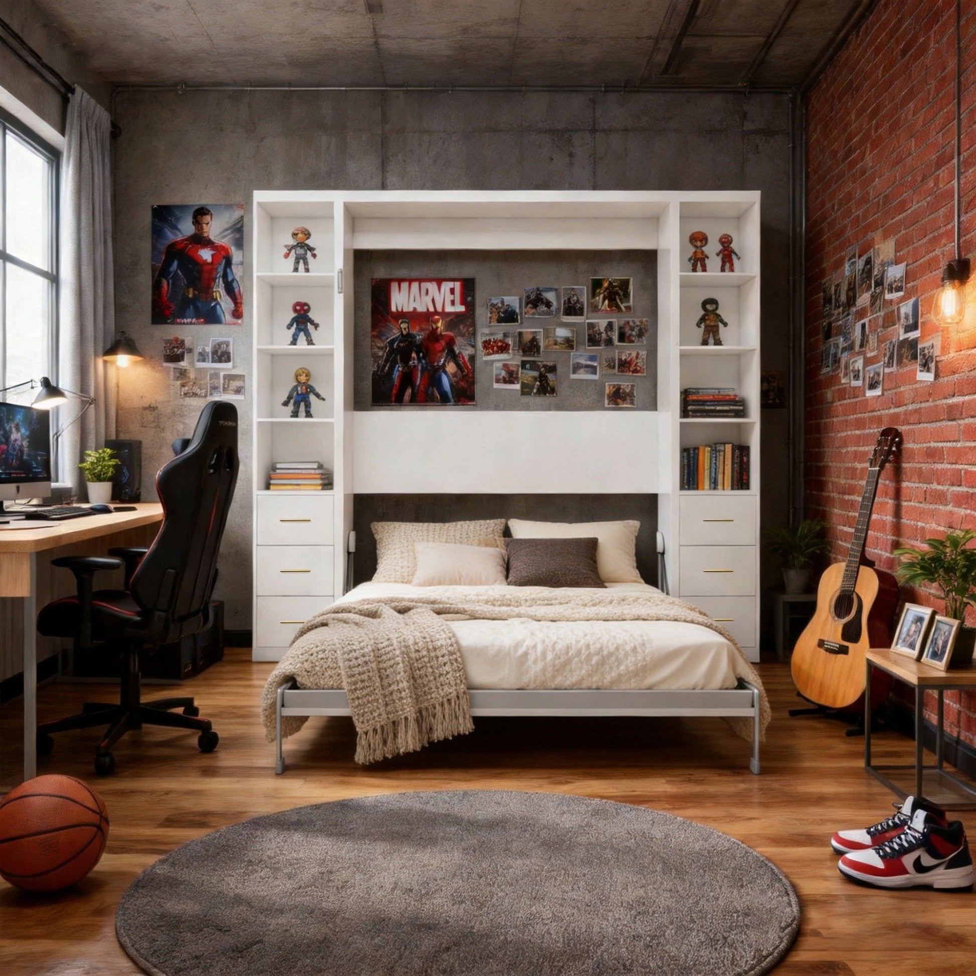 Queen Size Murphy Wall Bed With Side Storage Cabinets - White - The Sleep Loft - Online Mattress Showroom NYC