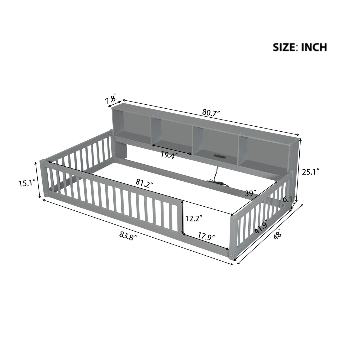Twin Long Floor Bed With Storage Cabinets And USB Ports - Gray - The Sleep Loft - Online Mattress Showroom NYC