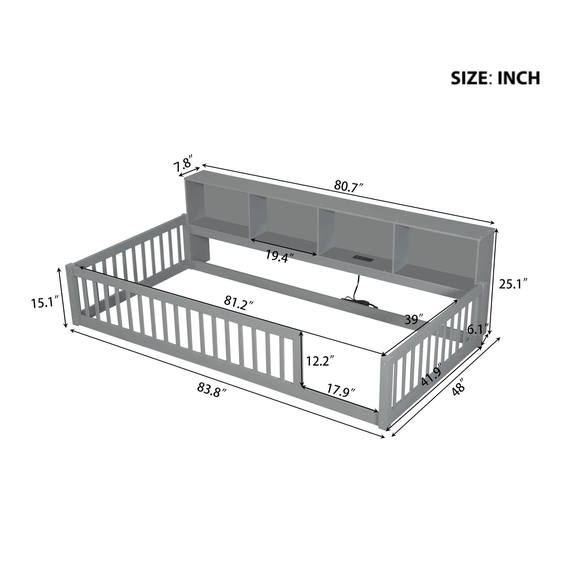 Twin Long Floor Bed With Storage Cabinets And USB Ports - Gray - The Sleep Loft - Online Mattress Showroom NYC