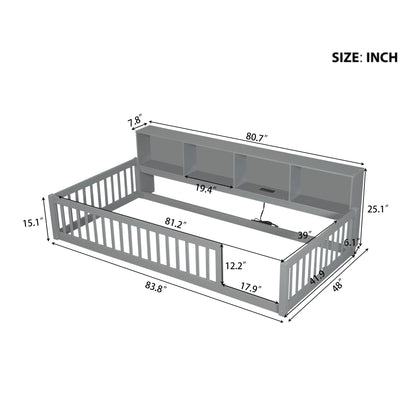 Twin Long Floor Bed With Storage Cabinets And USB Ports - Gray - The Sleep Loft - Online Mattress Showroom NYC