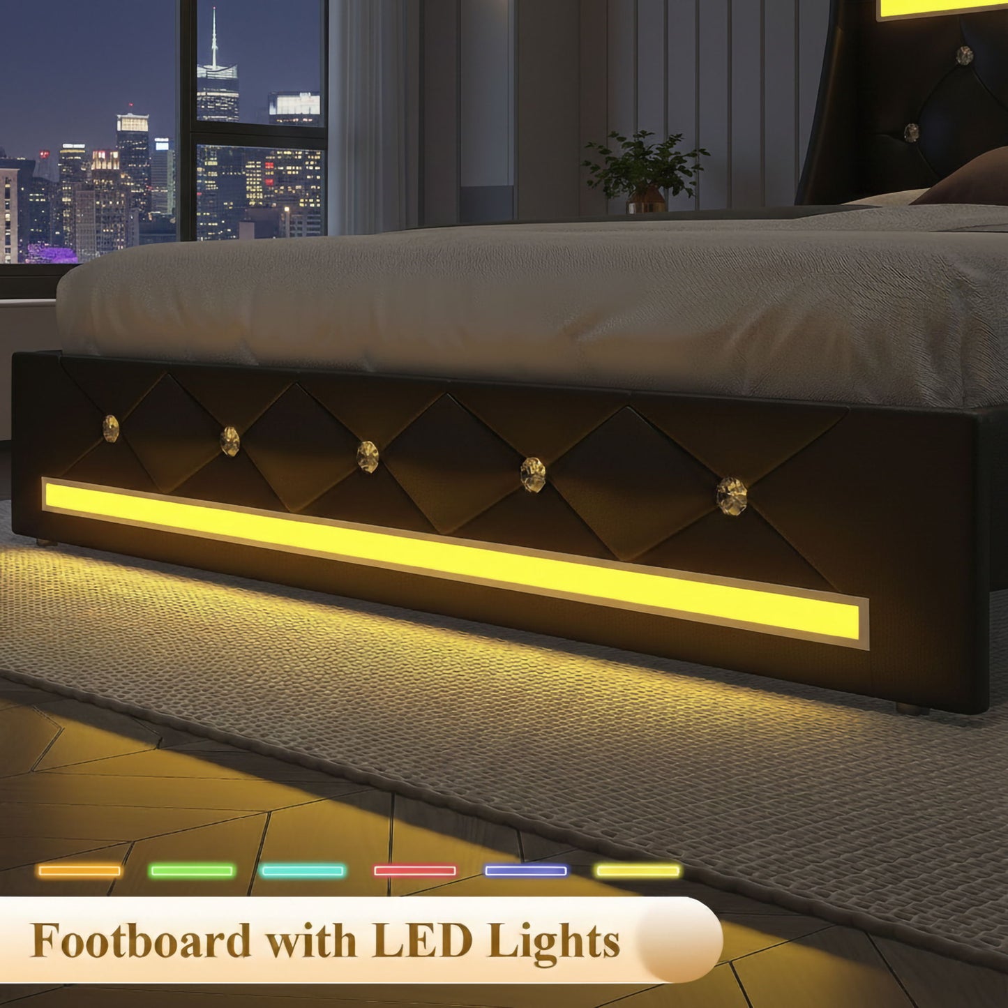 Wingback Upholstered Bed Frame With LED Lights, Charging Station - The Sleep Loft - Online Mattress Showroom NYC