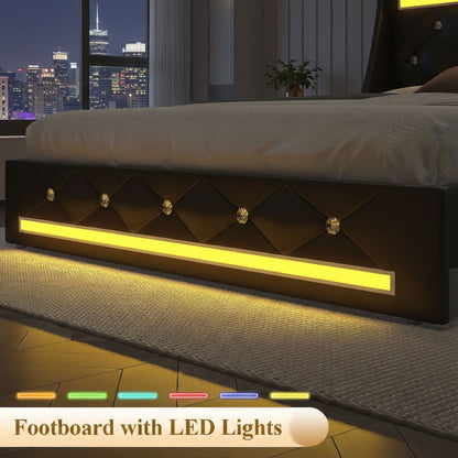Wingback Upholstered Bed Frame With LED Lights, Charging Station - The Sleep Loft - Online Mattress Showroom NYC
