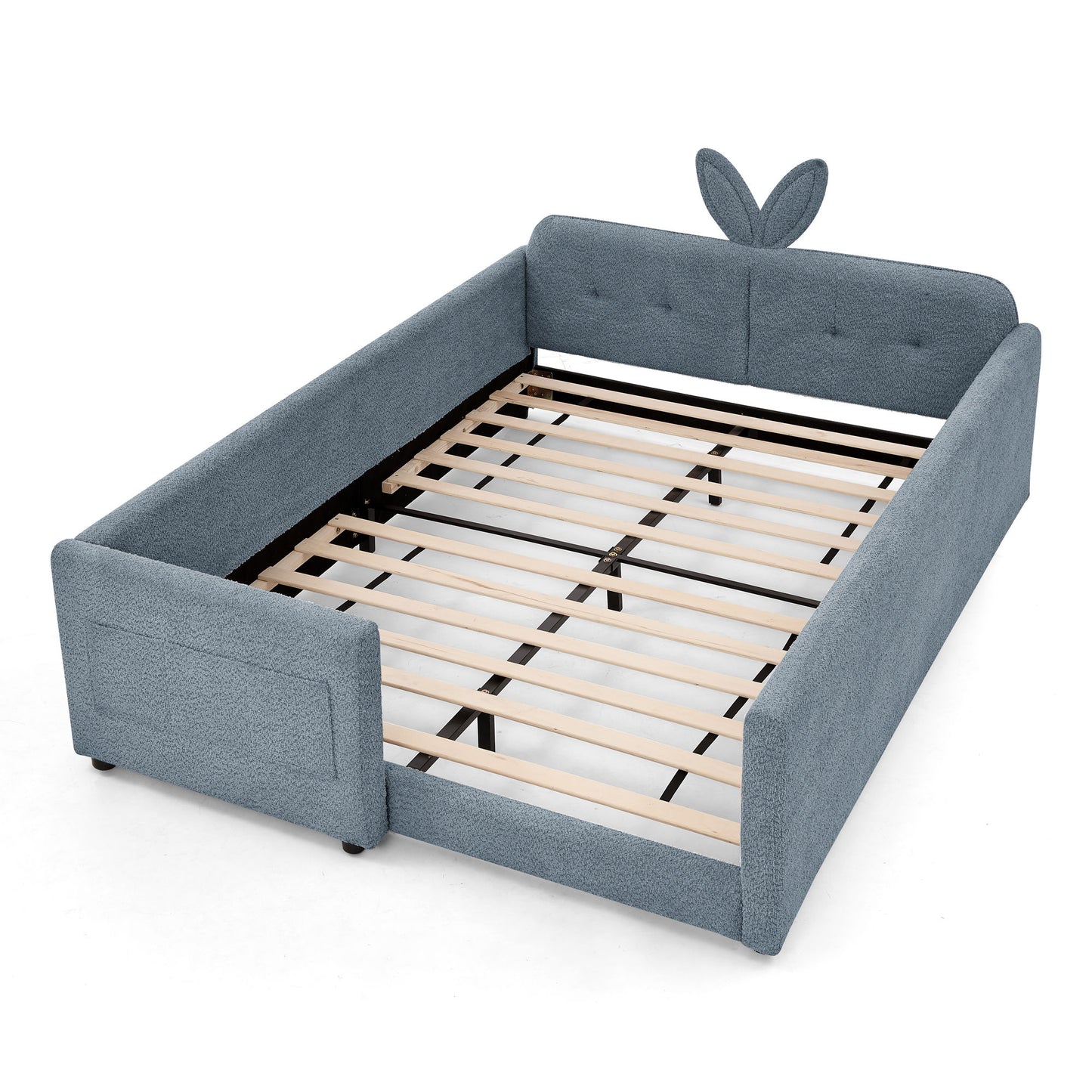 Cute Rabbit Ear Upholstered Platform Bed Frame With Safety Rail - The Sleep Loft - Online Mattress Showroom NYC