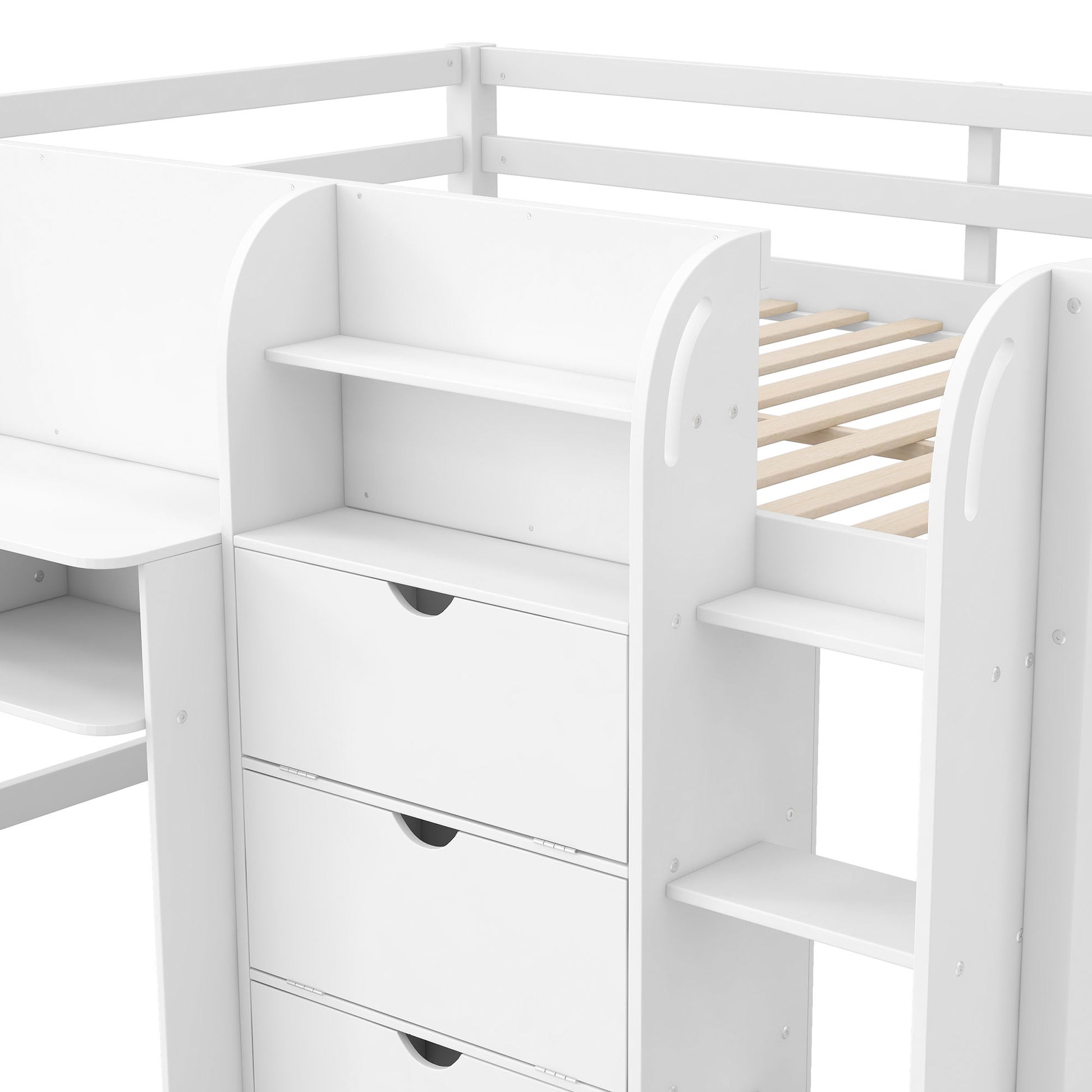 Low Loft Bed With Built In Desk, Storage Cabinets, Open Bookcase And Doodle board - The Sleep Loft - Online Mattress Showroom NYC