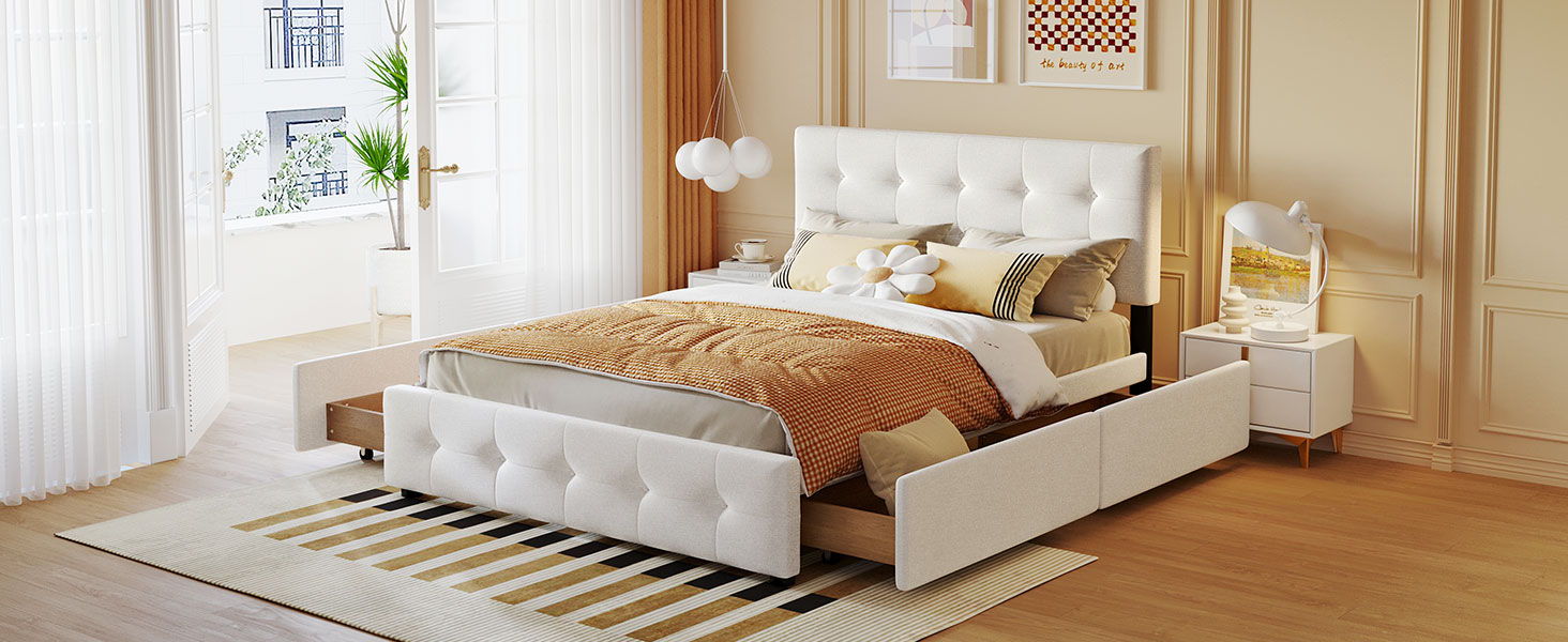 Upholstered Platform Bed With Classic Headboard And Drawers, No Box Spring Needed - The Sleep Loft - Online Mattress Showroom NYC