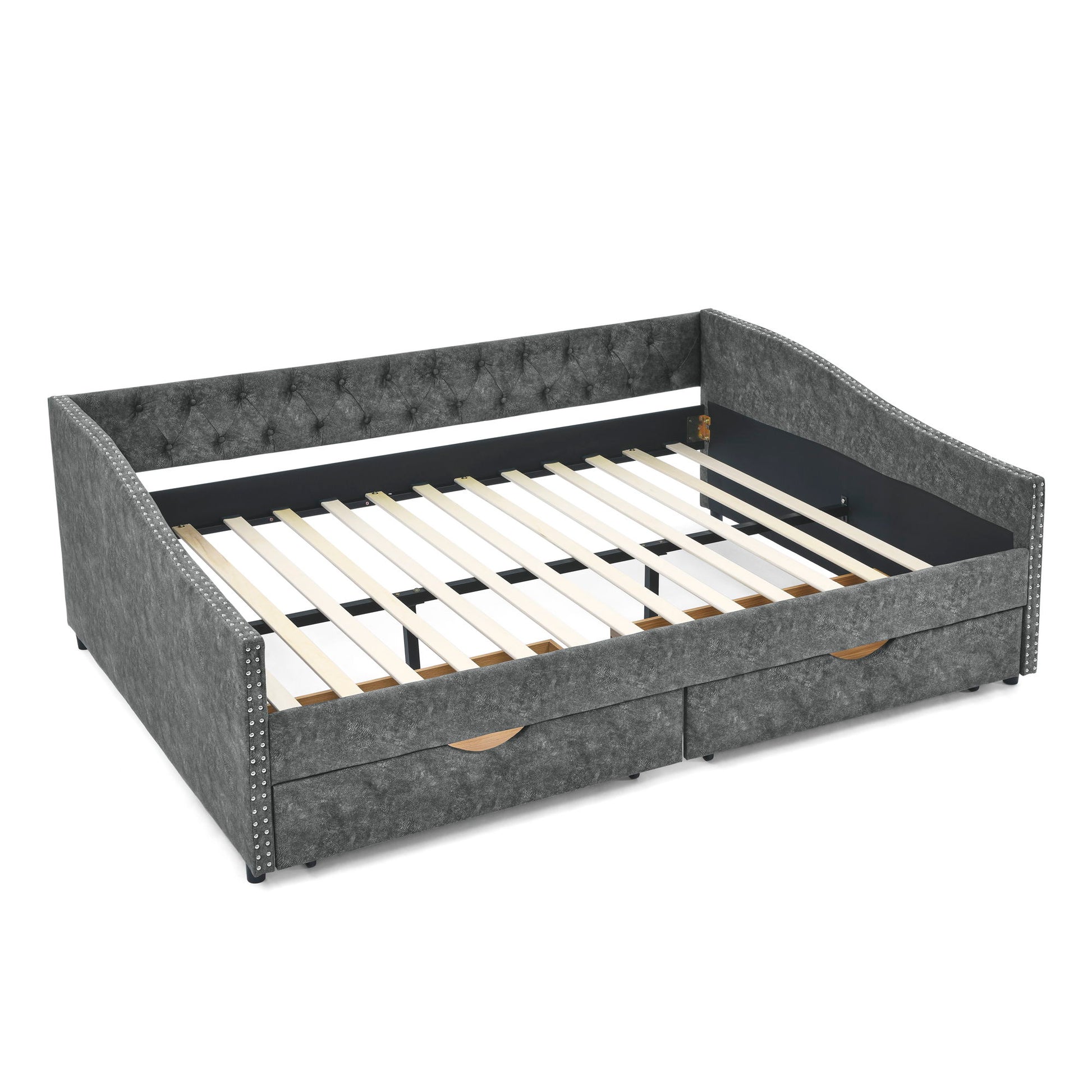 Upholstered Tufted Daybed With 2 Drawers, Waved Arms - The Sleep Loft - Online Mattress Showroom NYC