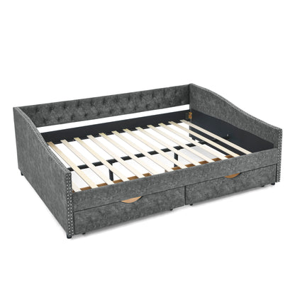 Upholstered Tufted Daybed With 2 Drawers, Waved Arms - The Sleep Loft - Online Mattress Showroom NYC