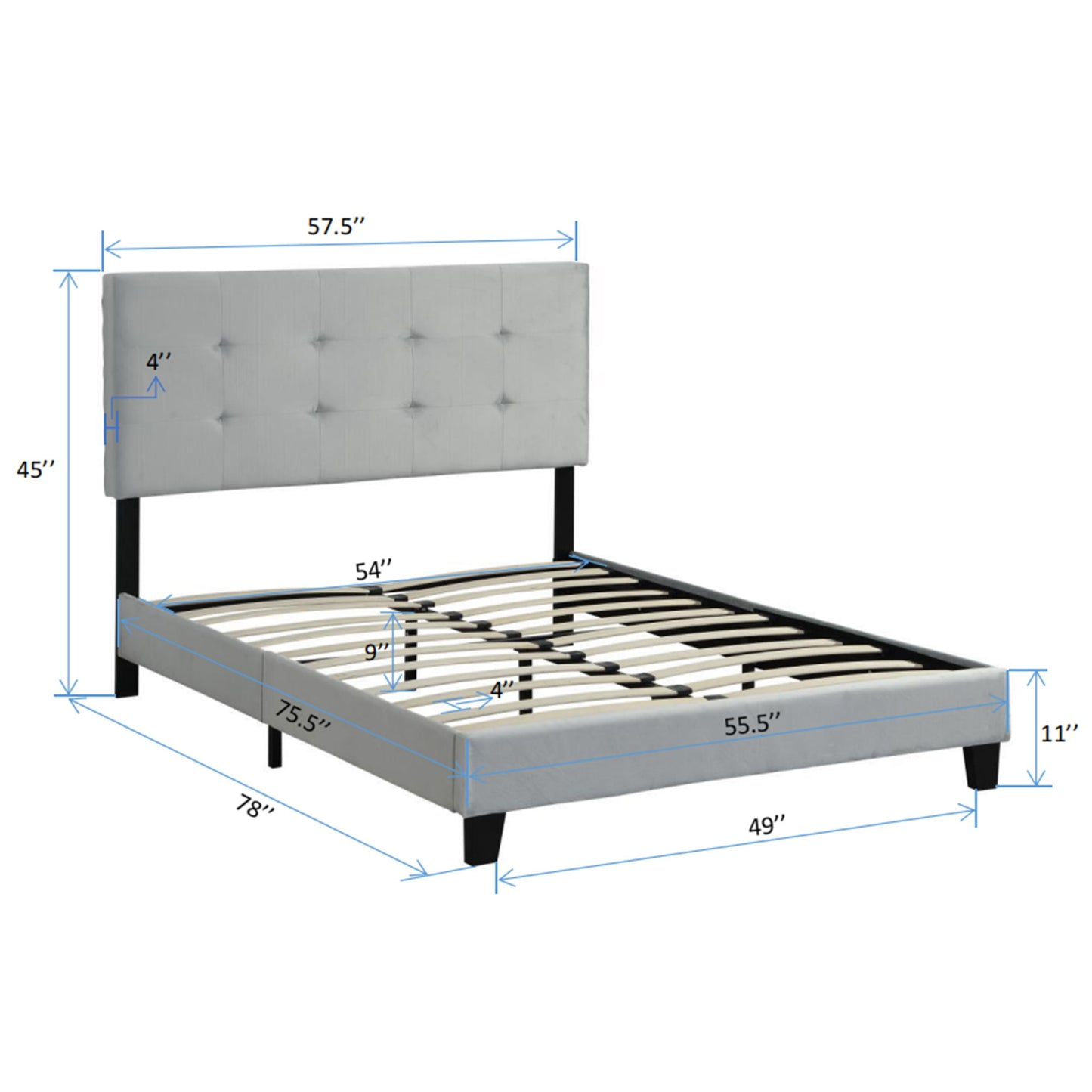 Full Size Upholstered Platform Bed Frame With Tufted Headboard, Strong Wood Slat Support - Gray - The Sleep Loft - Online Mattress Showroom NYC