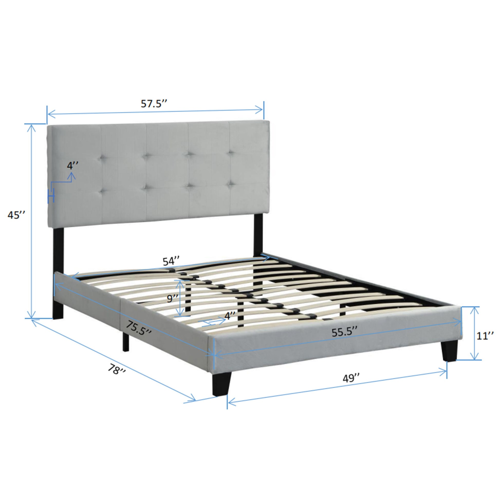 Full Size Upholstered Platform Bed Frame With Tufted Headboard, Strong Wood Slat Support - Gray - The Sleep Loft - Online Mattress Showroom NYC