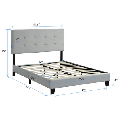 Full Size Upholstered Platform Bed Frame With Tufted Headboard, Strong Wood Slat Support - Gray - The Sleep Loft - Online Mattress Showroom NYC
