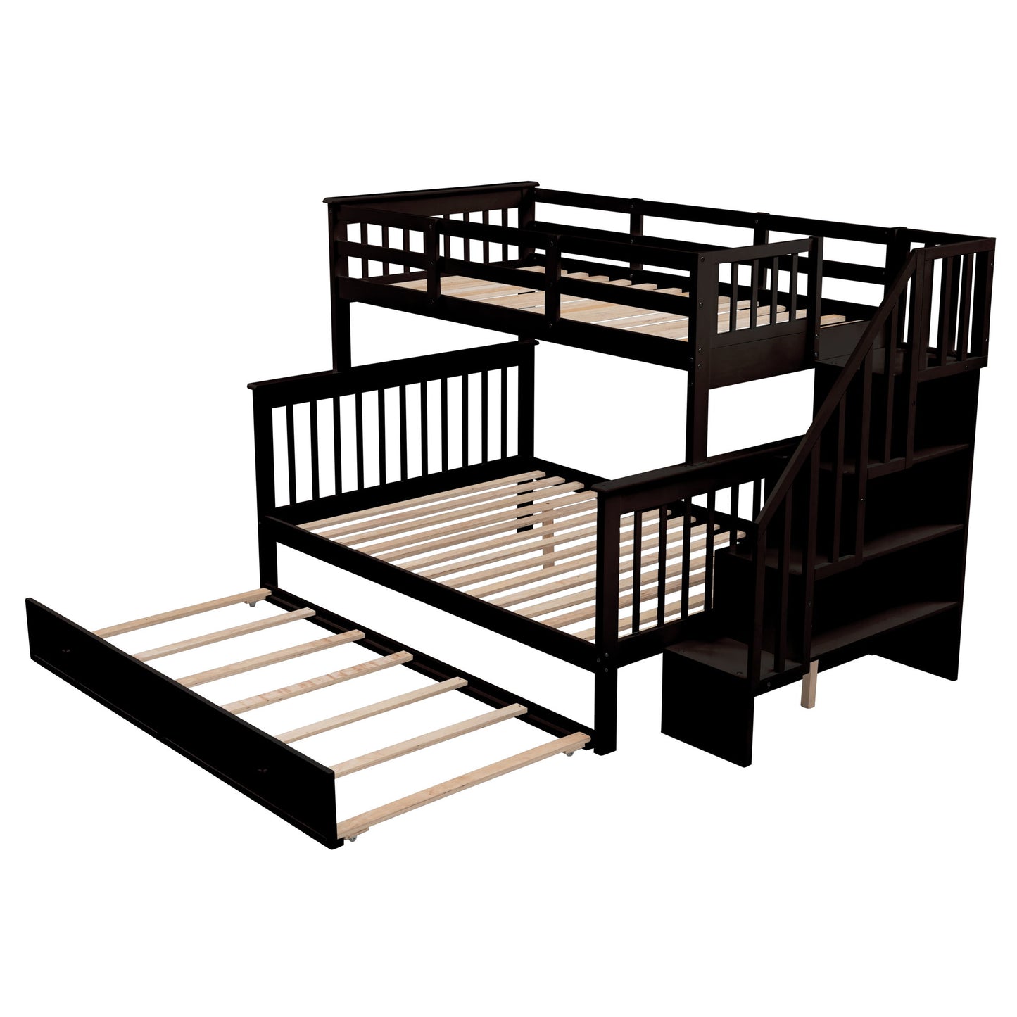 Bunk Bed With Twin Size Trundle, Storage And Guard Rail For Bedroom - The Sleep Loft - Online Mattress Showroom NYC