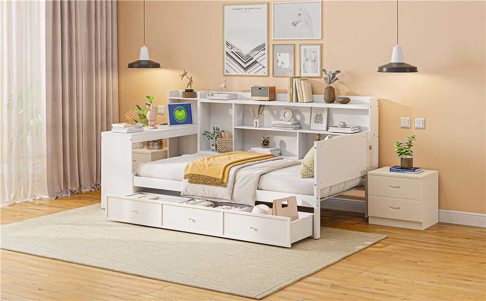 Daybed With 3 Drawers USB Ports And Desk - The Sleep Loft - Online Mattress Showroom NYC